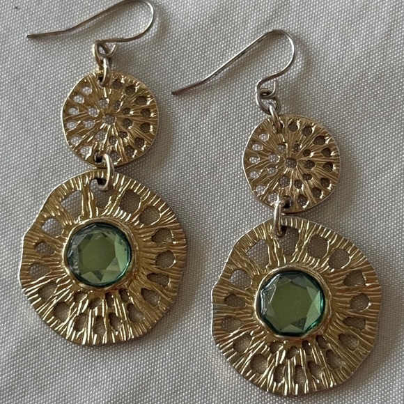 Artisan Hammered Gold-Tone & Gemstone Dangle Earrings - Boho Chic! - Picture 5 of 12